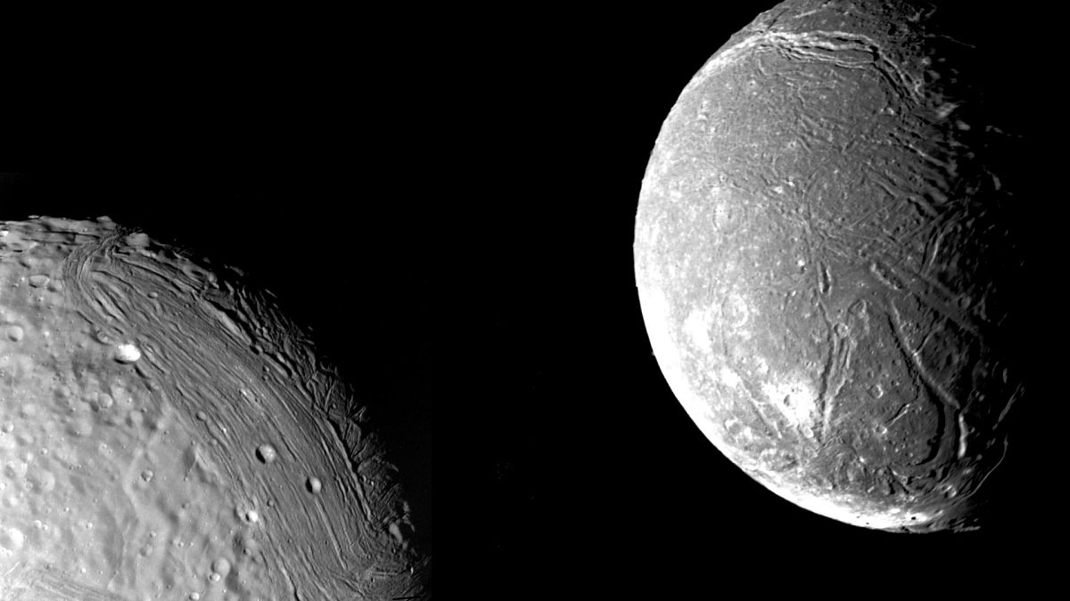 Uranus's moons Miranda (left) and Ariel (right) could have sub-surface oceans scientists believe