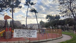 A banner in support of hunger strikers in Greece.