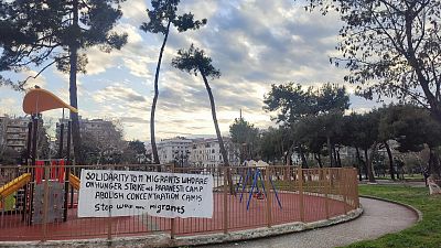 A banner in support of hunger strikers in Greece.