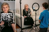 Holocaust survivor Tova Friedman, 85, prepares to record a TikTok video with her grandson.