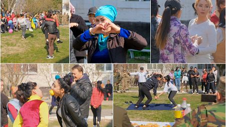 Beneath a beaming sun and the echoing applause of spectators, a group of women dance to usher in Nowruz, the arrival of springtime in Kyrgyzstan.