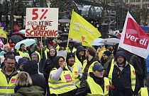Manifestação de trabalhadores filiados no sindicato Verdi, na Alemanha
