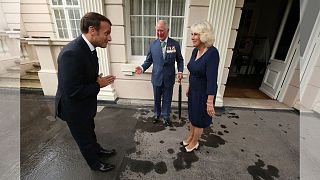 شاهزاده چارلز و کامیلا، دوشس کورنوال، از امانوئل ماکرون، رئیس جمهور فرانسه در لندن در سال ۲۰۲۰ استقبال کردند.