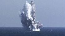 "Haeil" nevű pilóta nélküli víz alatti nukleáris támadóhajóra töltött tesztrobbanófej víz alatti robbanása