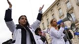 Doctors protest amid an ongoing nationwide strike, in Paris, Thursday Jan. 5, 2023.