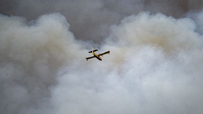 طائرة إطفاء تحاول السيطرة على حريق الغابات في إسبانيا