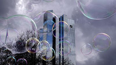 A Deutsche Bank központja Frankfurtban, Németországban, 2023. március 24-én