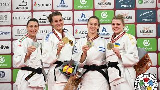 Pódio feminino na última jornada do Grand Slam de Judo de Tbilisi