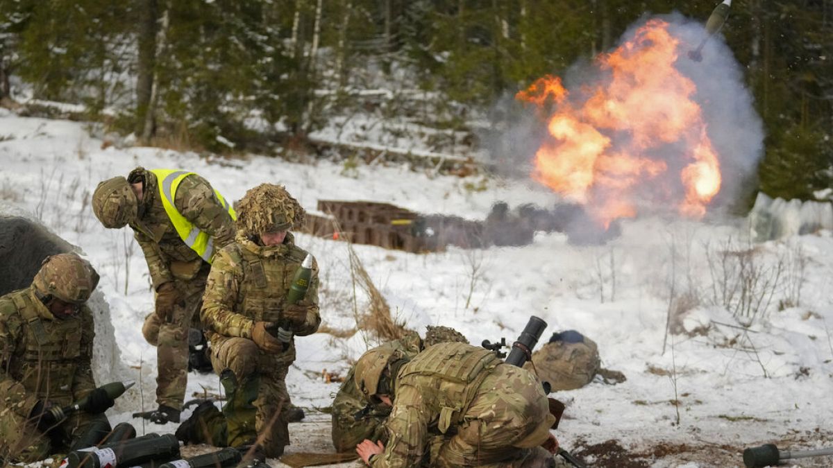 British soldiers attend the Winter Camp 23 military drills near Tapa, Estonia, Tuesday, Feb. 7, 2023.
