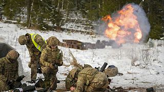 British soldiers attend the Winter Camp 23 military drills near Tapa, Estonia, Tuesday, Feb. 7, 2023.