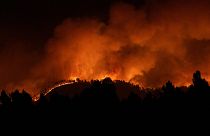 A forest fire burns in the hills near Villanueva de Viver, Spain, in the early hours of Friday 24 March 2023.