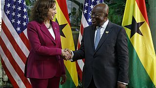 Harris visits Ghana's president, promises aid, investments