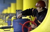 A Ukrainian worker operates valves in a gas storage and transit point in Boyarka, just outside Kyiv, Jan. 3, 2006