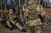 Ukrainian soldiers of the 28th brigade guard their position close to Bakhmut, Donetsk region, Ukraine, Monday, March 27, 2023. 