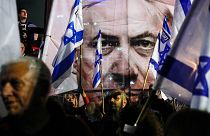 Israelis protest against plans by Prime Minister Benjamin Netanyahu's government to overhaul the Israel's judicial system, in Tel Aviv, Israel.