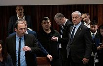 Le Premier ministre israélien Benjamin Netanyahu au parlement israélien, 27 mars 2023.