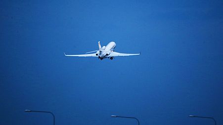 A private jet carrying A$AP Rocky leaves Stockholm's Arlanda airport on Friday, Aug. 2, 2019.