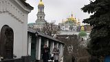 People walk in the Monastery of the Caves, also known as Kyiv-Pechersk Lavra in Kyiv, Ukraine, March 23, 2023