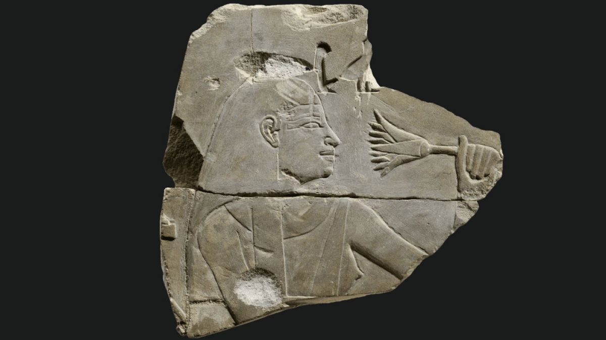 حجاری متعلق به مصر باستان زنی را در حال بوئیدن یک نیلوفر آبی نشان می‌دهد