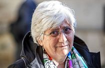 Former Catalan politician Clara Ponsati, left, leaves the Edinburgh Sheriff Court after a further preliminary hearing.