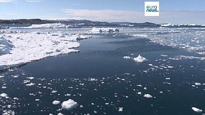 FILE - Sea ice ear the Ilulissat Icefjord by Disko Bay on the western coast of Greenland, May 2022