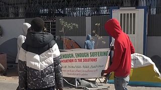 Tunisia: Migrants demonstrate outside the UN facility in Tunis