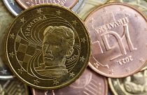New Croatian euro coin depicting scientist Nikola Tesla is showcased at the Croatian central bank in Zagreb, Croatia, Dec. 14, 2022. 