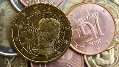 New Croatian euro coin depicting scientist Nikola Tesla is showcased at the Croatian central bank in Zagreb, Croatia, Dec. 14, 2022.