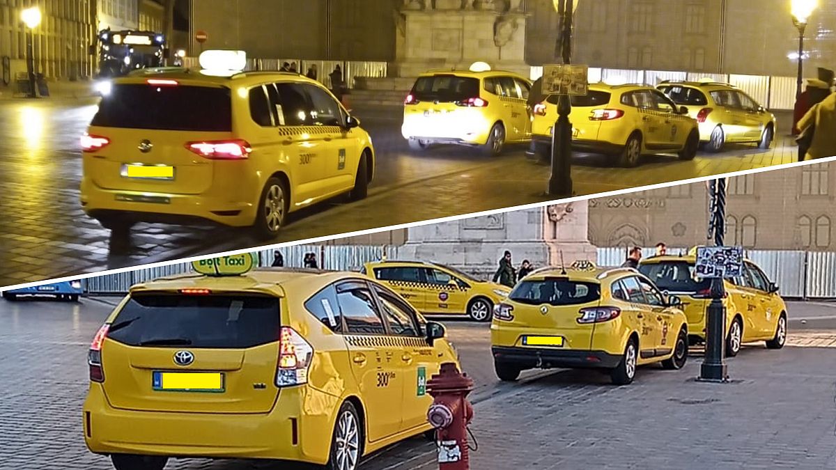 Tilosban várakozó taxik a Mátyás-templom előtt