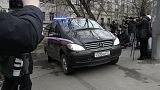A van carrying Wall Street Journal reporter Evan Gershkovich leaves the Lefortovsky court, in Moscow, Russia, Thursday, March 30, 2023.