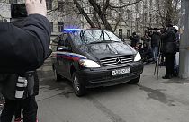 A van carrying Wall Street Journal reporter Evan Gershkovich leaves the Lefortovsky court, in Moscow, Russia, Thursday, March 30, 2023.