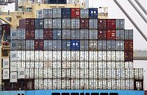 FILE - Shipping containers aboard a cargo ship at port of Southampton, southern England, Jan. 1, 2021. 