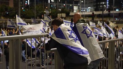 Supporters of Netanyahu during a protest in Tel Aviv