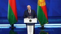 In this photo provided by the Belarusian Presidential Press Service, Belarusian President Alexander Lukashenko delivers a state-of-the nation address in Minsk, 31 March 2023
