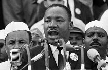 MLK addresses marchers during his "I Have a Dream," speech at the Lincoln Memorial in Washington, Aug. 28, 1963. 