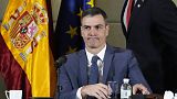 Spanish Prime Minister Pedro Sanchez attends a meeting with Spanish entrepreneurs at a hotel in Beijing, Friday, March 31, 2023.