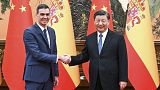 El presidente del Gobierno de España, Pedro Sánchez saluda al presidente de China, Xi Jinping