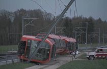 A train derailed in the Swiss town of Büren zum Hof, 20 kilometres north of Bern, 31 March, 2023. 