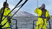 Rettungsschiff vor der Insel Reinoya, etwa 60 km nördlich von Tromsö