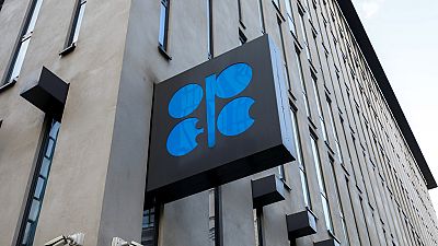 FILE - The logo of the Organization of the Petroleoum Exporting Countries (OPEC) is seen outside of OPEC's headquarters in Vienna, Austria, on March 3, 2022.