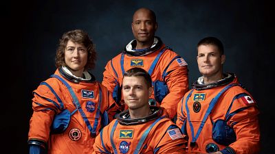From left: NASA Astronauts Christina Koch, Victor Glover, Reid Wiseman, and Canadian Space Agency Astronaut Jeremy Hansen