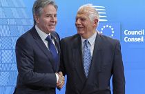 Les responsables de la diplomatie américaine et européenne, Antony Blinken et Josep Borrell (de gauche à droite)