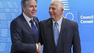 Josep Borrell y Antony Blinken, antes de la reunión del Consejo de Energía UE-EEUU, en Bruselas, el 4 de Abril de 2023
