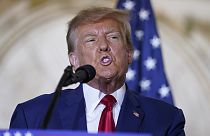 Former President Donald Trump speaks at his Mar-a-Lago estate Tuesday, April 4, 2023.