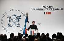 El presidente francés, Emmanuel Macron, durante su discurso este miércoles en Pekín