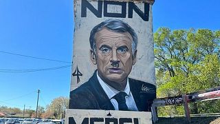 Уличный художник и вероятный противник пенсионной реформы сравнил президента Франции с нацистским диктатором.