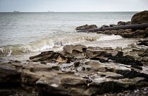 A photograph taken on March 30, 2023 shows a Combined Sewer Overflow pipe on Ryde beach on the Isle of Wight which has suffered from sewage pollution in recent years.