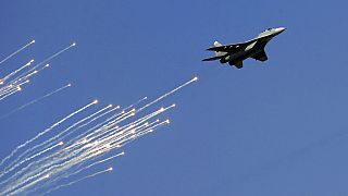 A Serbian Army MiG-29 jet fighter performs during ceremony in Batajnica, military airport near Belgrade, Serbia. 