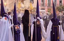 Antonio Daniel Mira (wearing a black tunic) during the procession of Jesús El Rico.