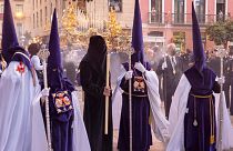 Antonio Daniel Mira (wearing a black tunic) during the procession of Jesús El Rico. 